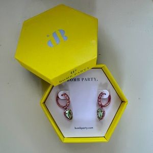 NEW Bomb Party Light Green Quartz Rose Gold Rhinestone Earrings